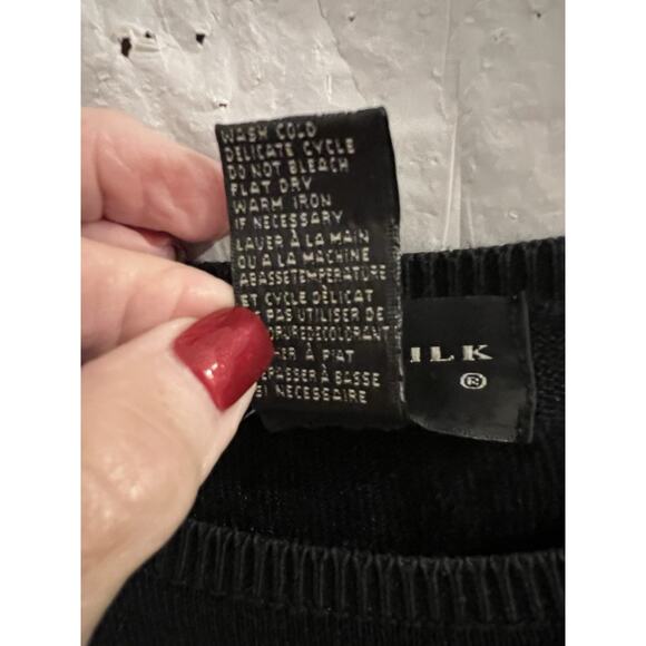 August Silk Black Crew Neck Lightweight Sweater Sz L Silk - Picture 4 of 5